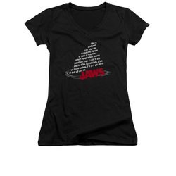 Jaws Shirt Juniors V Neck Dorsal Text Black T-Shirt