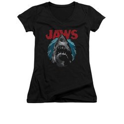 Jaws Shirt Juniors V Neck Water Circle Black T-Shirt