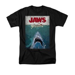 Jaws Shirt Lined Poster Black T-Shirt