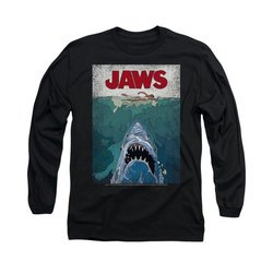Jaws Shirt Lined Poster Long Sleeve Black Tee T-Shirt