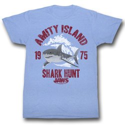 Jaws Shirt Shark Hunt Adult Light Blue Tee T-Shirt