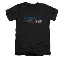 Jaws Shirt Slim Fit V-Neck Logo Cut Out Black T-Shirt