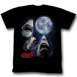 Jaws Shirt Three Shark Moon Adult Black Tee T-Shirt
