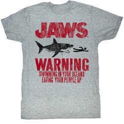 Jaws Shirt Warning Adult Heather Grey Tee T-Shirt