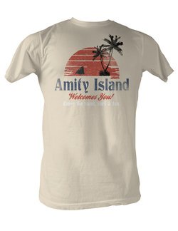 Jaws T-shirt Amity Island Adult Dirty White Tee Shirt