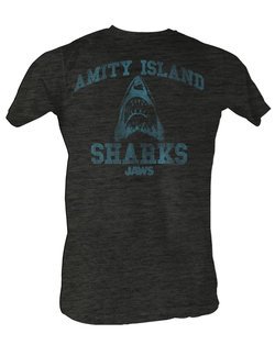 Jaws T-shirt Amity Island Sharks Adult Charcoal Tee Shirt