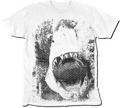 Jaws T-Shirt - Black And White Silhouette Dirty Adult White