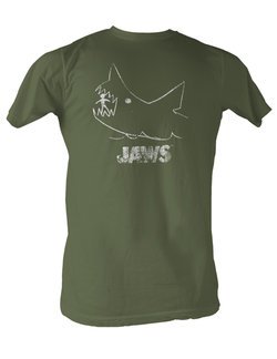 Jaws T-Shirt - Distressed Classic Adult Olive Tee Shirt