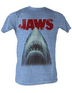 Jaws T-shirt Distressed Jaws Head Adult Light Blue Heather Tee Shirt