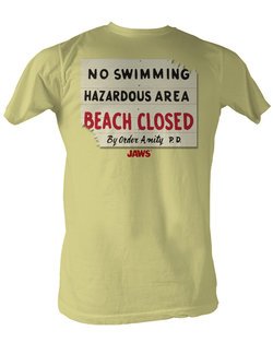 Jaws T-shirt Hazardous Classic Adult Yellow Tee Shirt