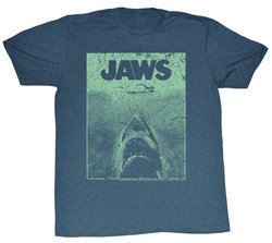 Jaws T-shirt Movie Green Jaws Adult Blue Heather Tee Shirt