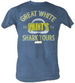Jaws T-shirt Movie Shark Shark Tour Adult Blue Heather Tee Shirt