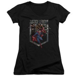 Justice League Movie Juniors V Neck Shirt Charge Black T-Shirt