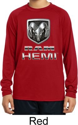 Kids Dodge Shirt Ram Hemi Logo Dry Wicking Long Sleeve Tee T-Shirt
