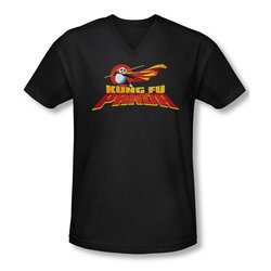 Kung Fu Panda Shirt Slim Fit V Neck Logo Black Tee T-Shirt