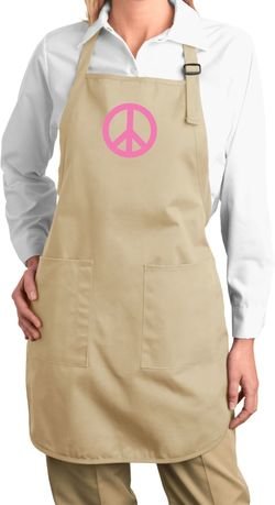 Ladies Apron Pink Peace Full Length Apron with Pockets
