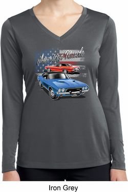 Ladies Dodge American Muscle Blue and Red Dry Wicking Long Sleeve