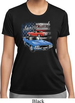 Ladies Dodge American Muscle Blue and Red Moisture Wicking Shirt