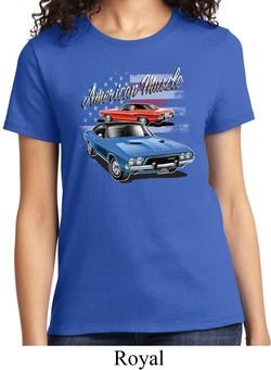 Ladies Dodge American Muscle Blue and Red Shirt