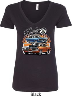 Ladies Dodge Blue and Orange Super Bee V-Neck