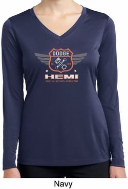 Ladies Dodge Garage Hemi Moisture Wicking Long Sleeve Shirt