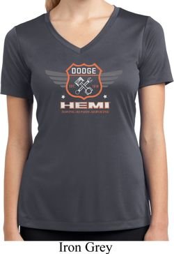 Ladies Dodge Garage Hemi Moisture Wicking V-neck Shirt