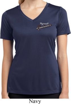 Ladies Dodge Plymouth Roadrunner Pocket Print Dry Wicking V-neck Shirt