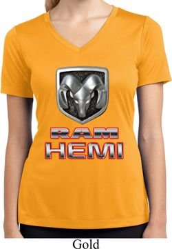 Ladies Dodge Shirt Ram Hemi Logo Moisture Wicking V-neck Tee T-Shirt