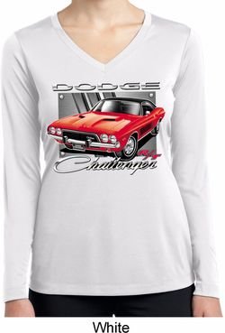 Ladies Dodge Shirt Red Challenger Dry Wicking Long Sleeve Tee T-Shirt