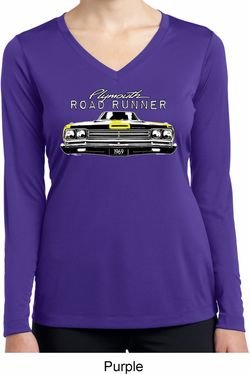 Ladies Dodge Yellow Plymouth Roadrunner Dry Wicking Long Sleeve Shirt