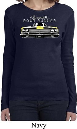 Ladies Dodge Yellow Plymouth Roadrunner Long Sleeve Shirt