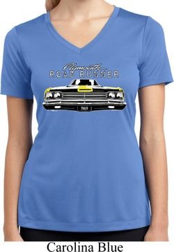 Ladies Dodge Yellow Plymouth Roadrunner Moisture Wicking V-neck Shirt
