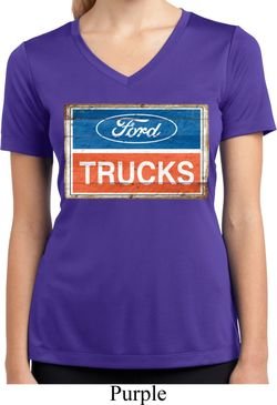 Ladies Ford Shirt Ford Trucks Logo Moisture Wicking V-neck Tee T-Shirt