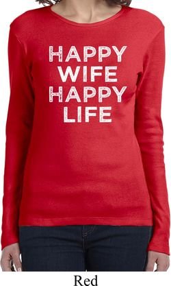 Ladies Funny Shirt Happy Wife Happy Life Long Sleeve Tee