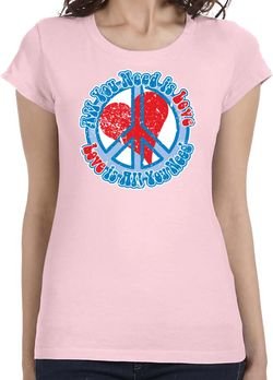 Ladies Peace Shirt All You Need is Love Longer Length Tee T-Shirt