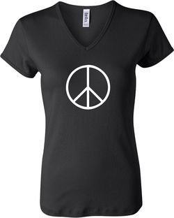 Ladies Peace Shirt Basic Peace White V-neck Tee T-Shirt