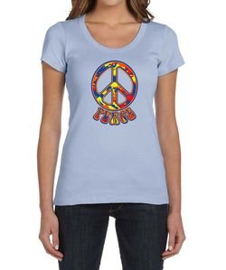 Ladies Peace Shirt Funky Peace Scoop Neck Tee T-Shirt