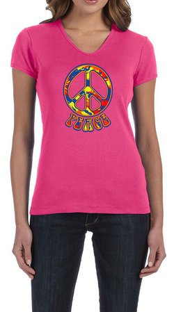 Ladies Peace Shirt Funky Peace V-neck Tee T-Shirt