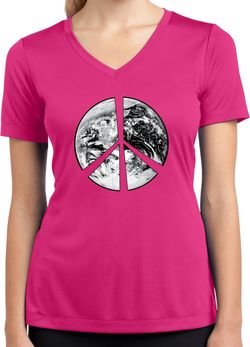 Ladies Peace Shirt Peace Earth Moisture Wicking V-neck Tee T-Shirt
