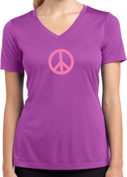 Ladies Peace Shirt Pink Peace Moisture Wicking V-neck Tee