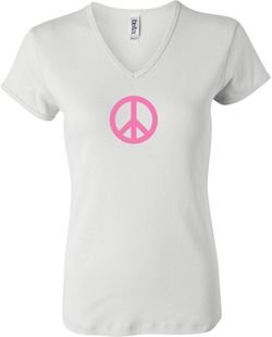 Ladies Peace Shirt Pink Peace V-neck Tee T-Shirt