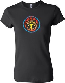 Ladies Peace Shirt Psychedelic Peace Crewneck Tee T-Shirt