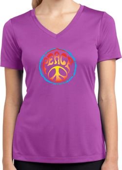 Ladies Peace Shirt Psychedelic Peace Moisture Wicking V-neck Tee