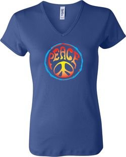 Ladies Peace Shirt Psychedelic Peace V-neck Tee T-Shirt