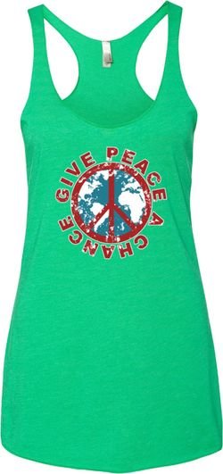 Ladies Peace Tanktop Give Peace a Chance Tri Blend Racerback Tank Top