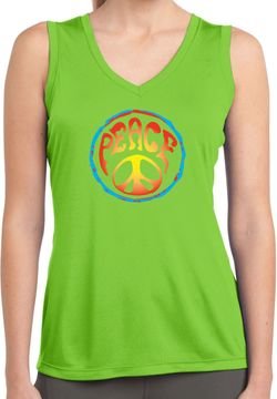 Ladies Shirt Psychedelic Peace Sleeveless Moisture Wicking Tee