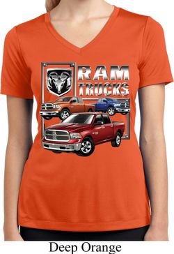 Ladies Shirt Ram Trucks Moisture Wicking V-neck Tee