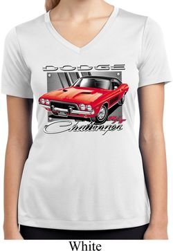Ladies Shirt Red Challenger White Moisture Wicking V-neck Tee T-Shirt