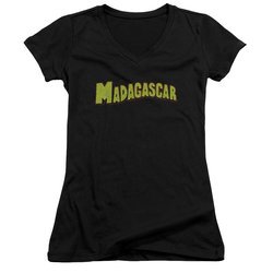 Madagascar Juniors V Neck Shirt Logo Black T-Shirt