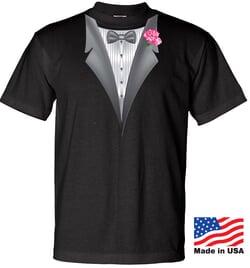 Click to get Made in the USA Mens Tuxedo Tee Shirt with Pink Flower  Black